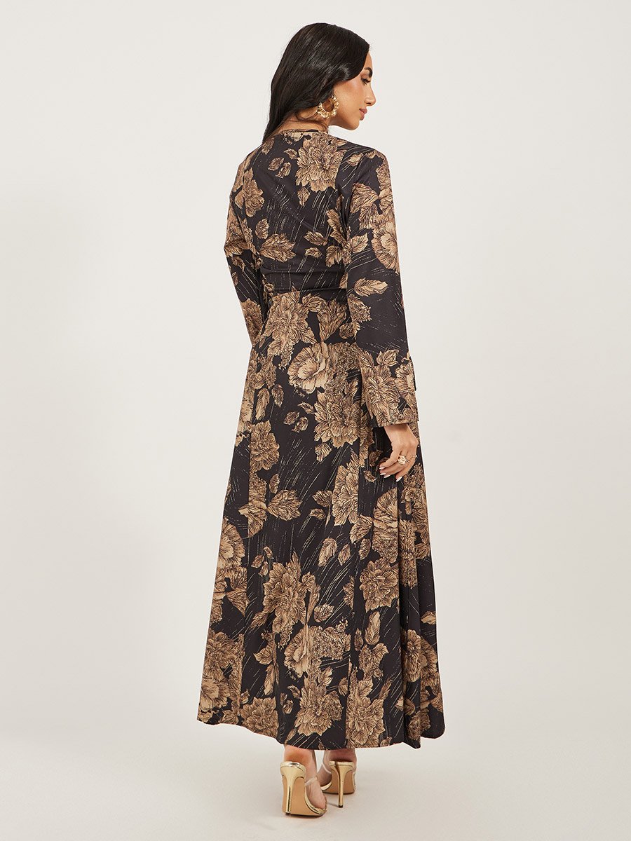 Floral Jacquard Flat Collared Jalabiya with Tassel Detail