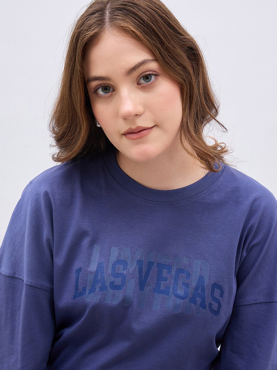 Exaggerated Shoulder Slogan Print Oversized T-Shirt