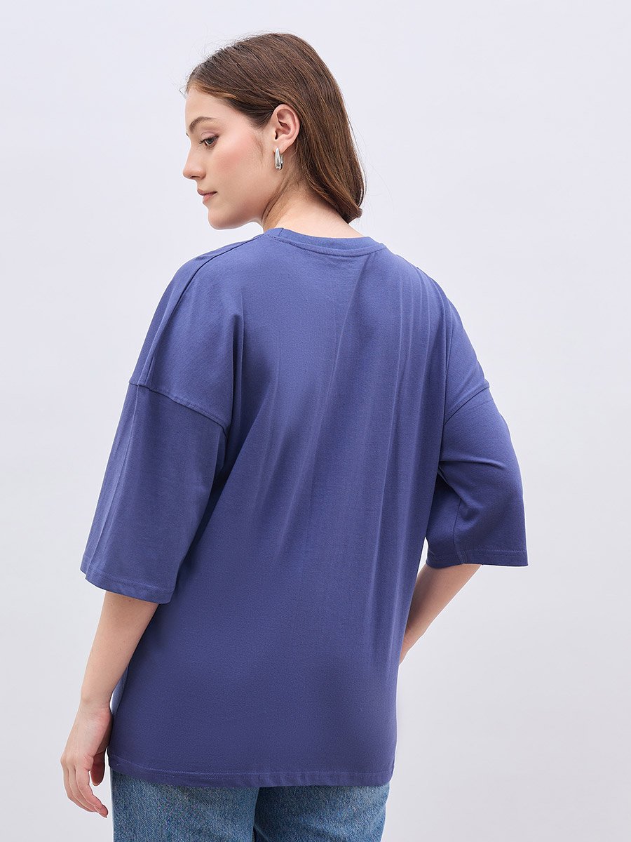 Exaggerated Shoulder Slogan Print Oversized T-Shirt