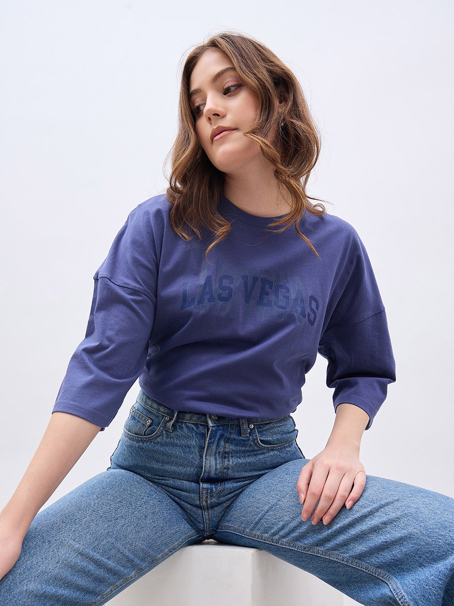 Exaggerated Shoulder Slogan Print Oversized T-Shirt