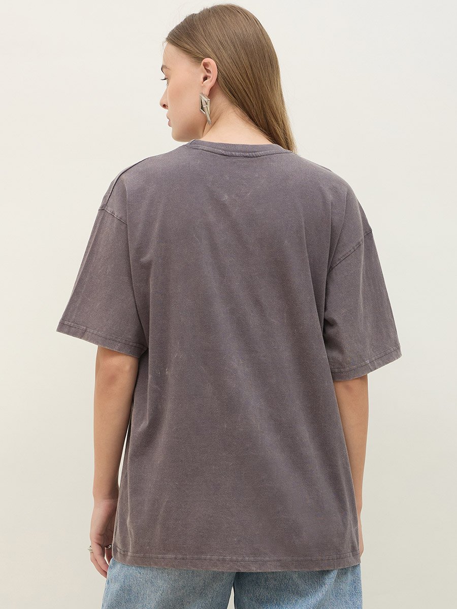 Acid Washed 1998 Foil Slogan Print Oversized T-Shirt