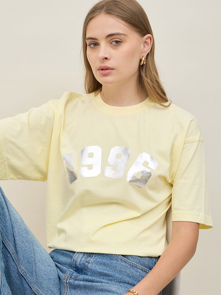 Acid Washed 1998 Foil Slogan Print Oversized T-Shirt