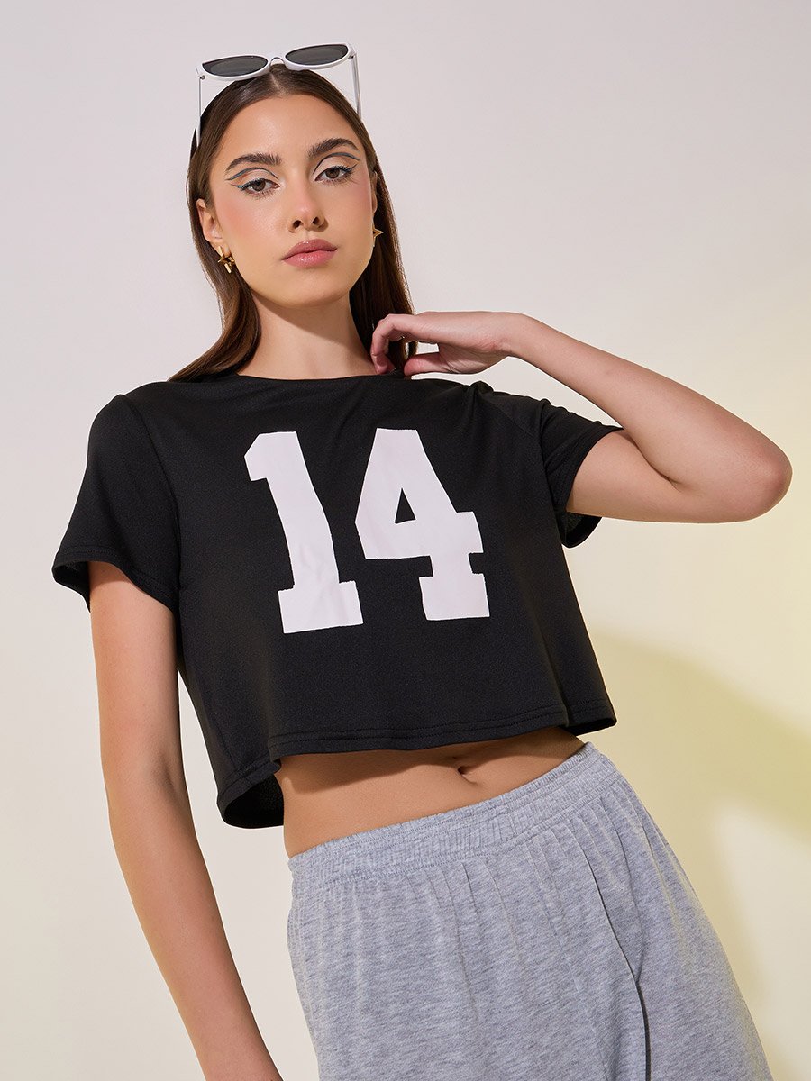 Slogan Print Round Neck Crop Top and Pants Co-Ords