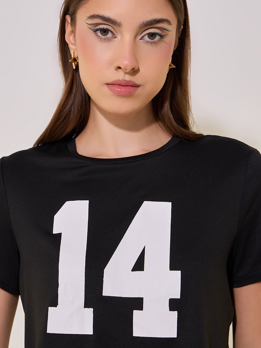 Slogan Print Round Neck Crop Top and Pants Co-Ords