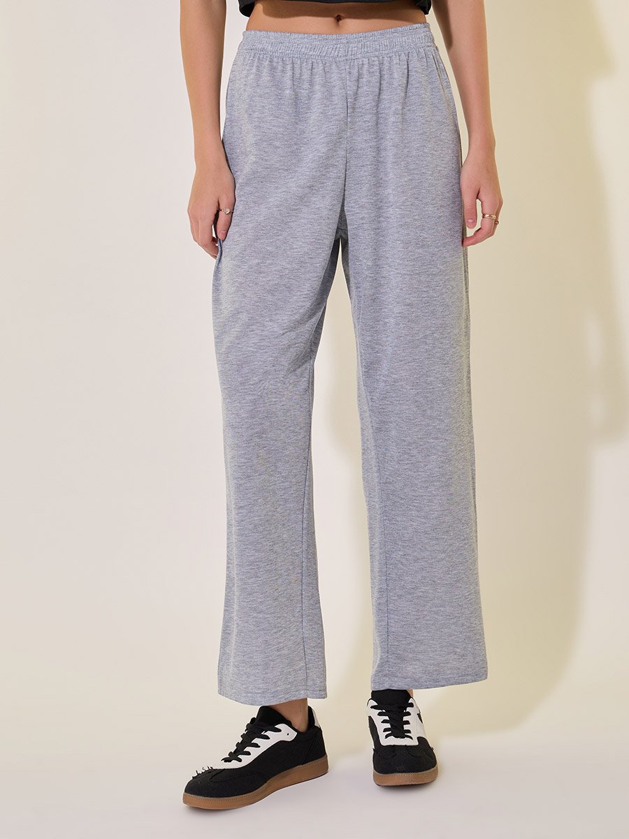 Slogan Print Round Neck Crop Top and Pants Co-Ords