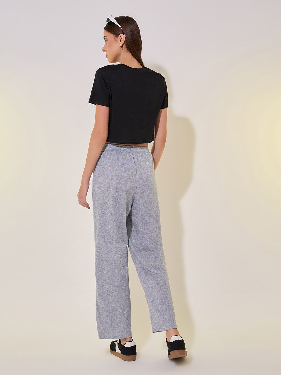 Slogan Print Round Neck Crop Top and Pants Co-Ords