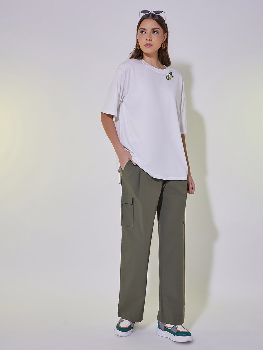 Embroidered Round Neck Oversized T-Shirt