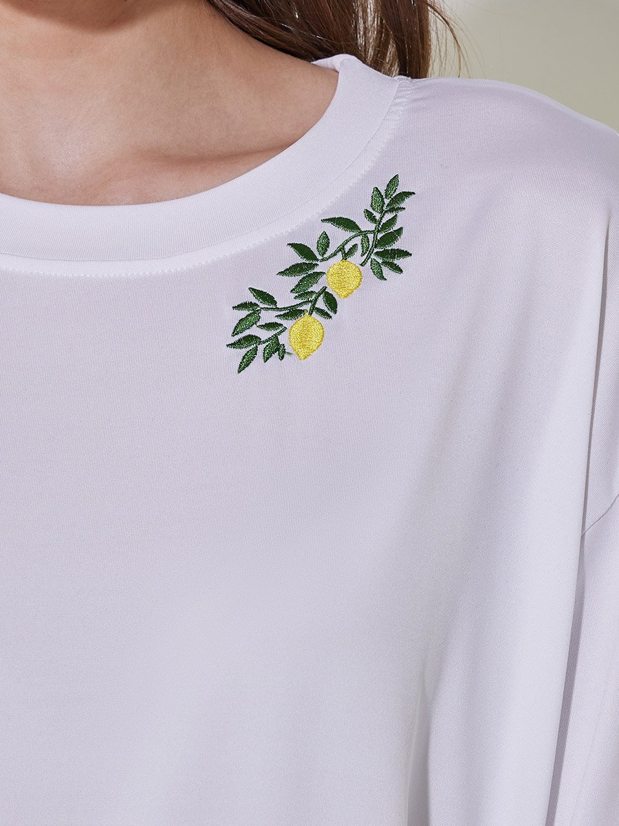 Embroidered Round Neck Oversized T-Shirt