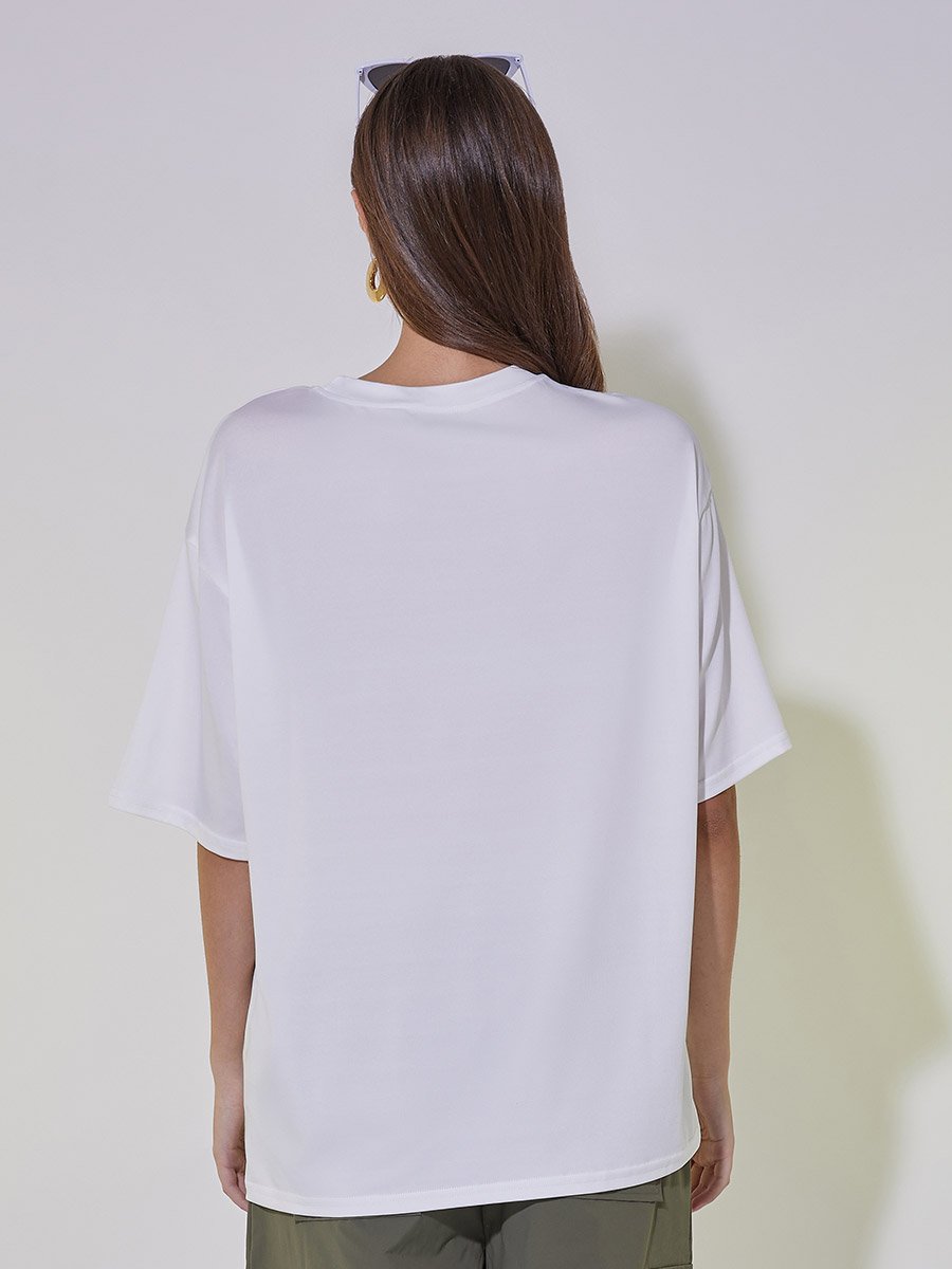Embroidered Round Neck Oversized T-Shirt