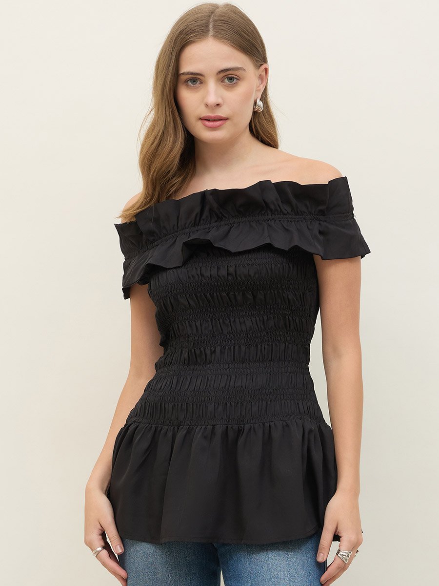 Off Shoulder Smocked Detail Longline Top