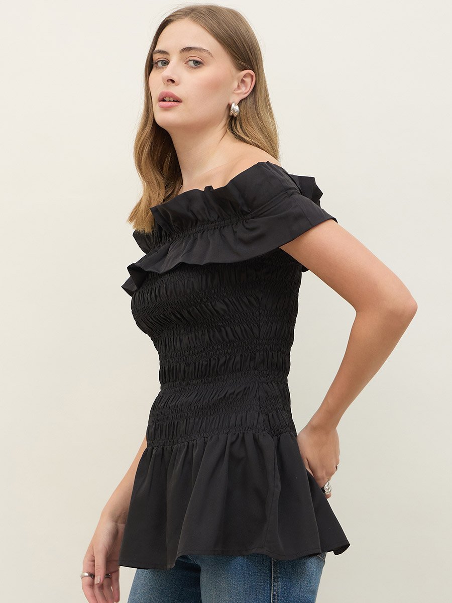 Off Shoulder Smocked Detail Longline Top