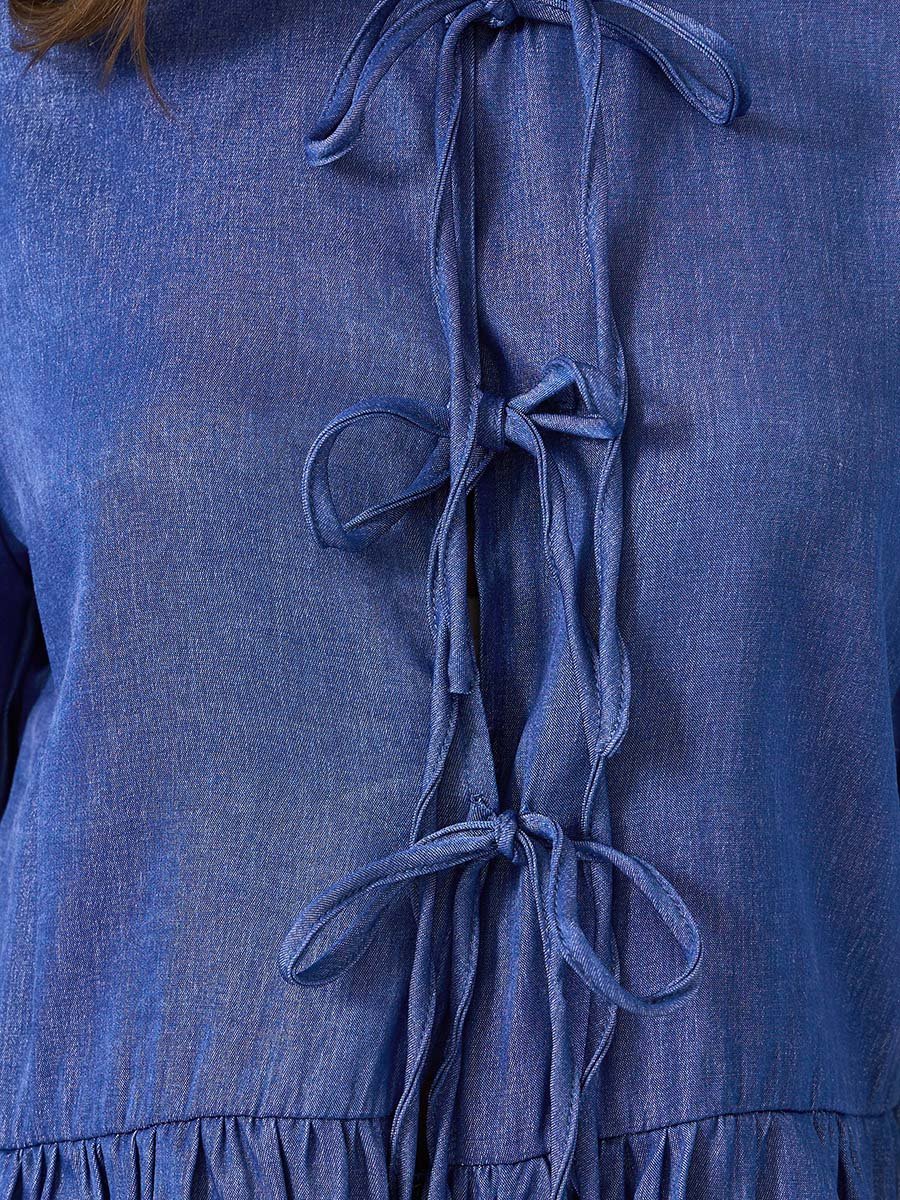 Puff Sleeve Tie-Up Detail Peplum Top