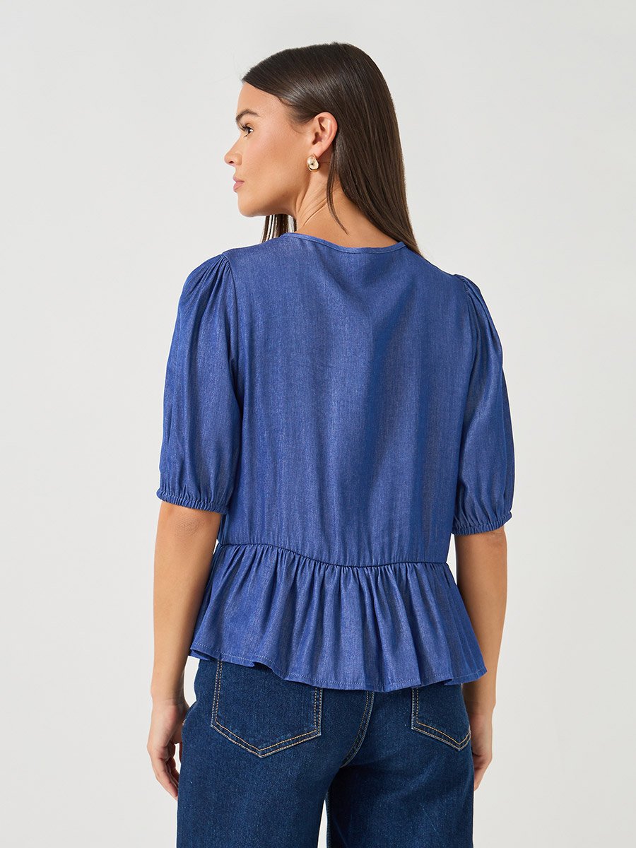 Puff Sleeve Tie-Up Detail Peplum Top