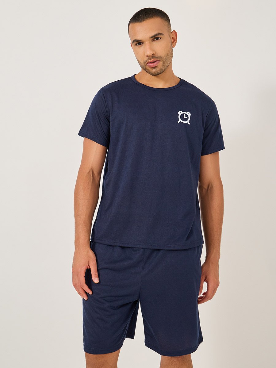 Slogan Front and Back Printed T-Shirt and Shorts Set