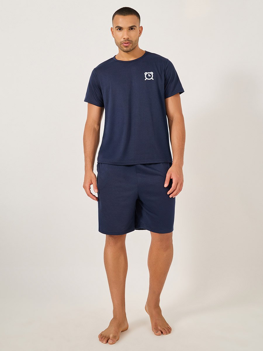 Slogan Front and Back Printed T-Shirt and Shorts Set