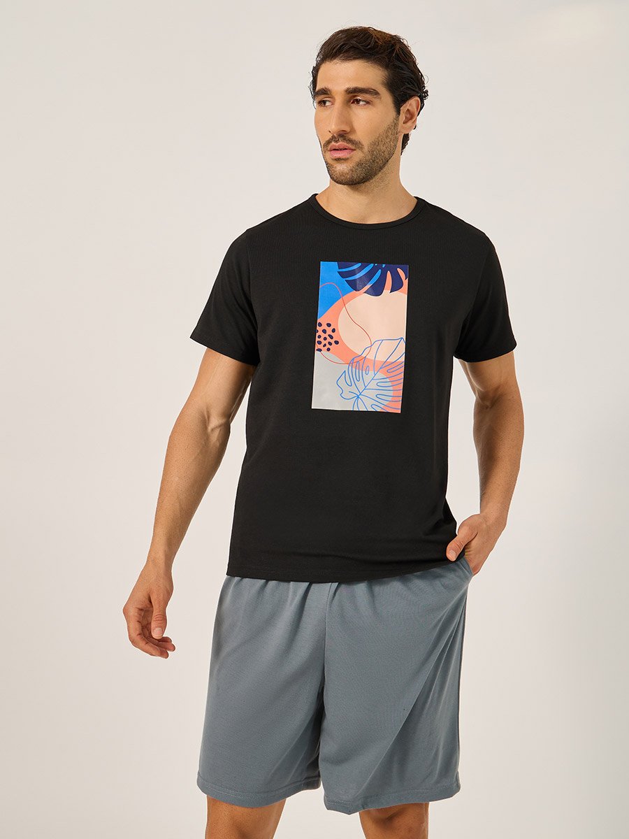 Graphic Printed Round Neck T-Shirt and Shorts Set 