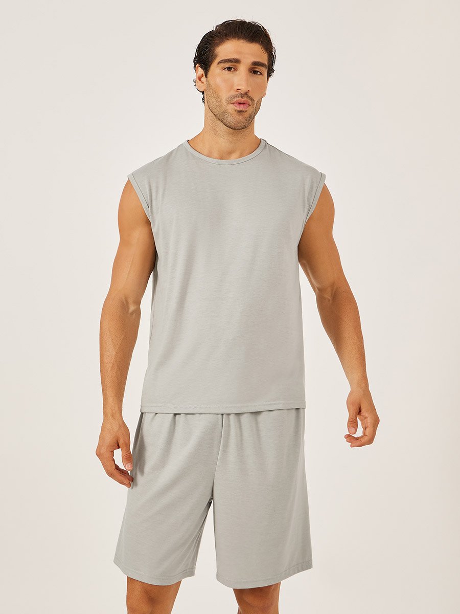 Solid Round Neck Tank and Shorts Set