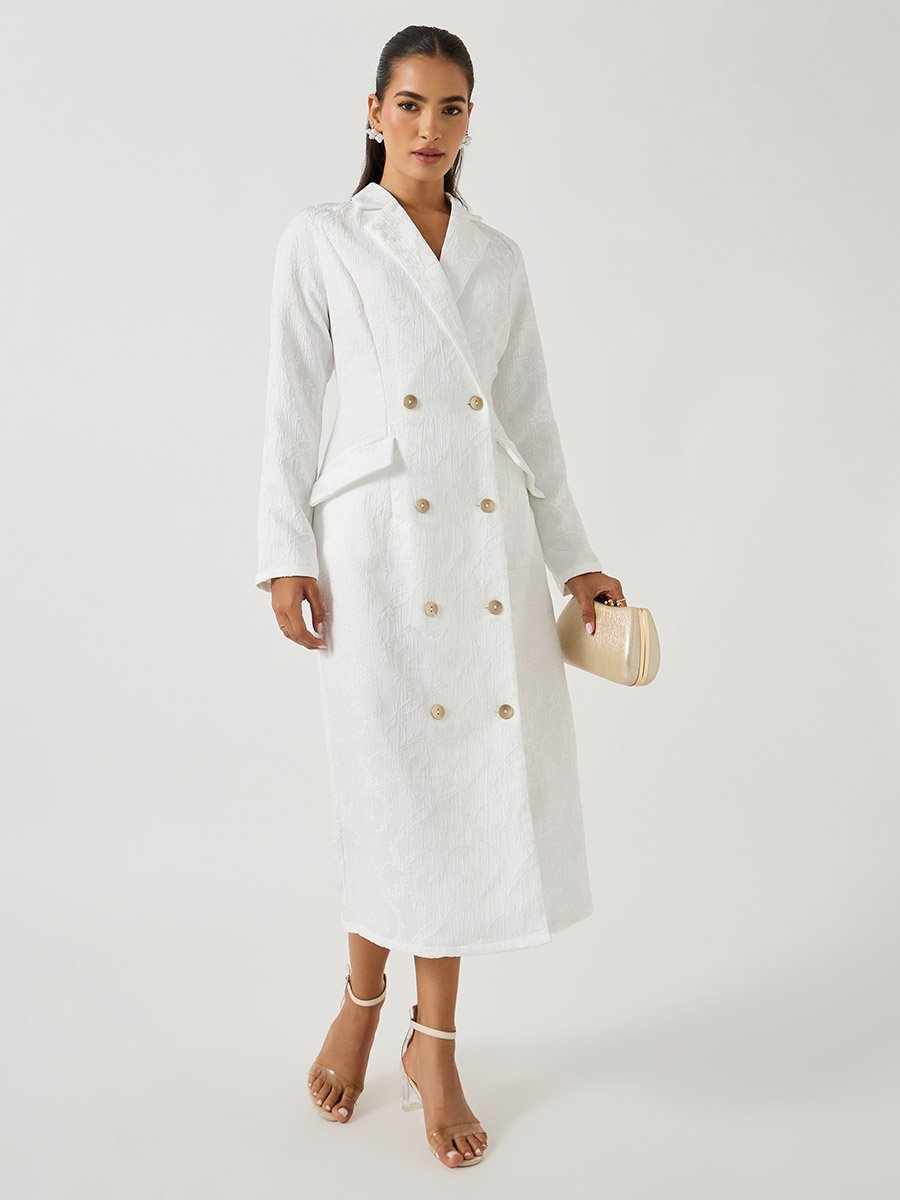 Self Design Jacquard Long Sleeves Blazer Midi Dress