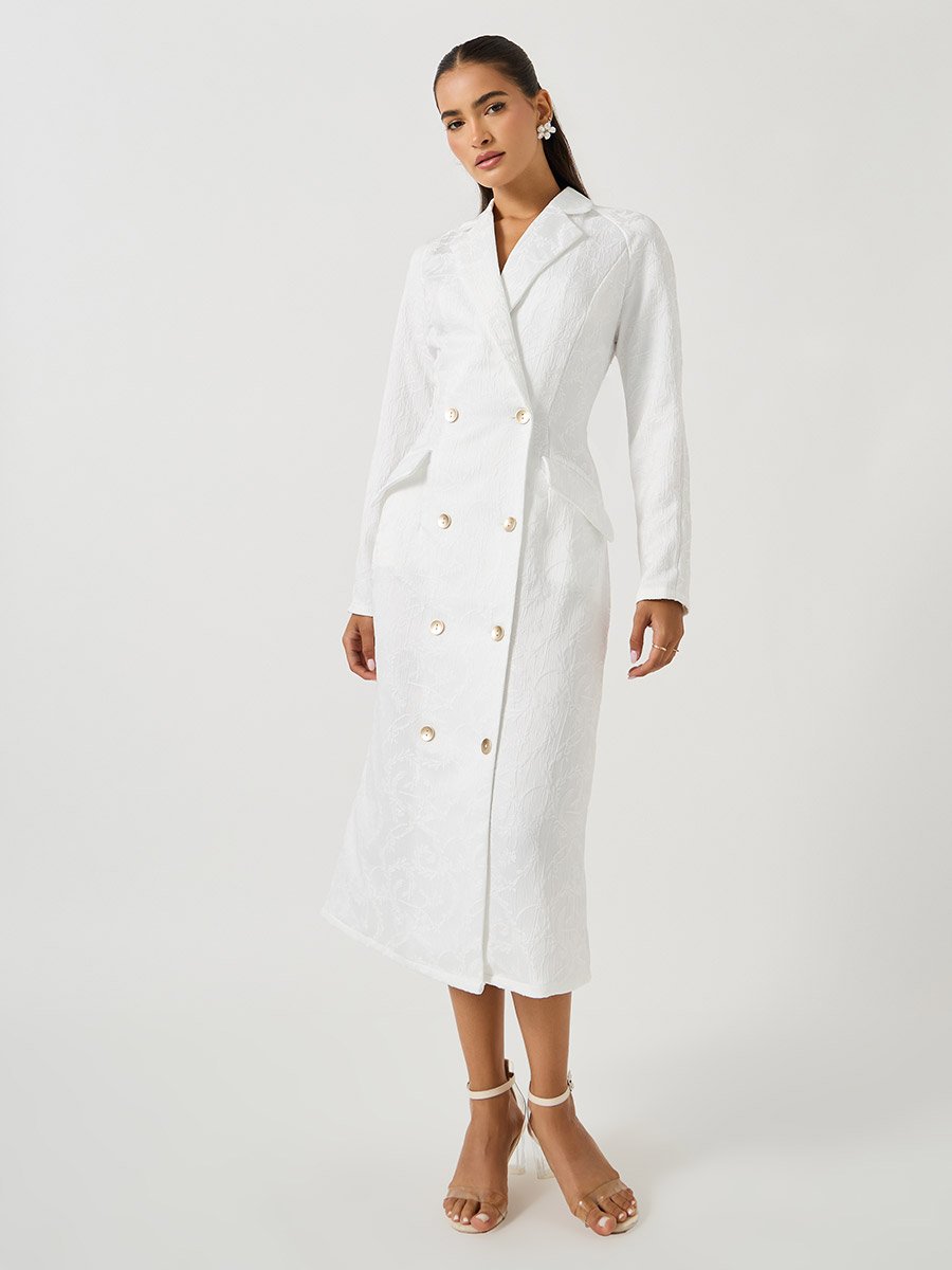 Self Design Jacquard Long Sleeves Blazer Midi Dress