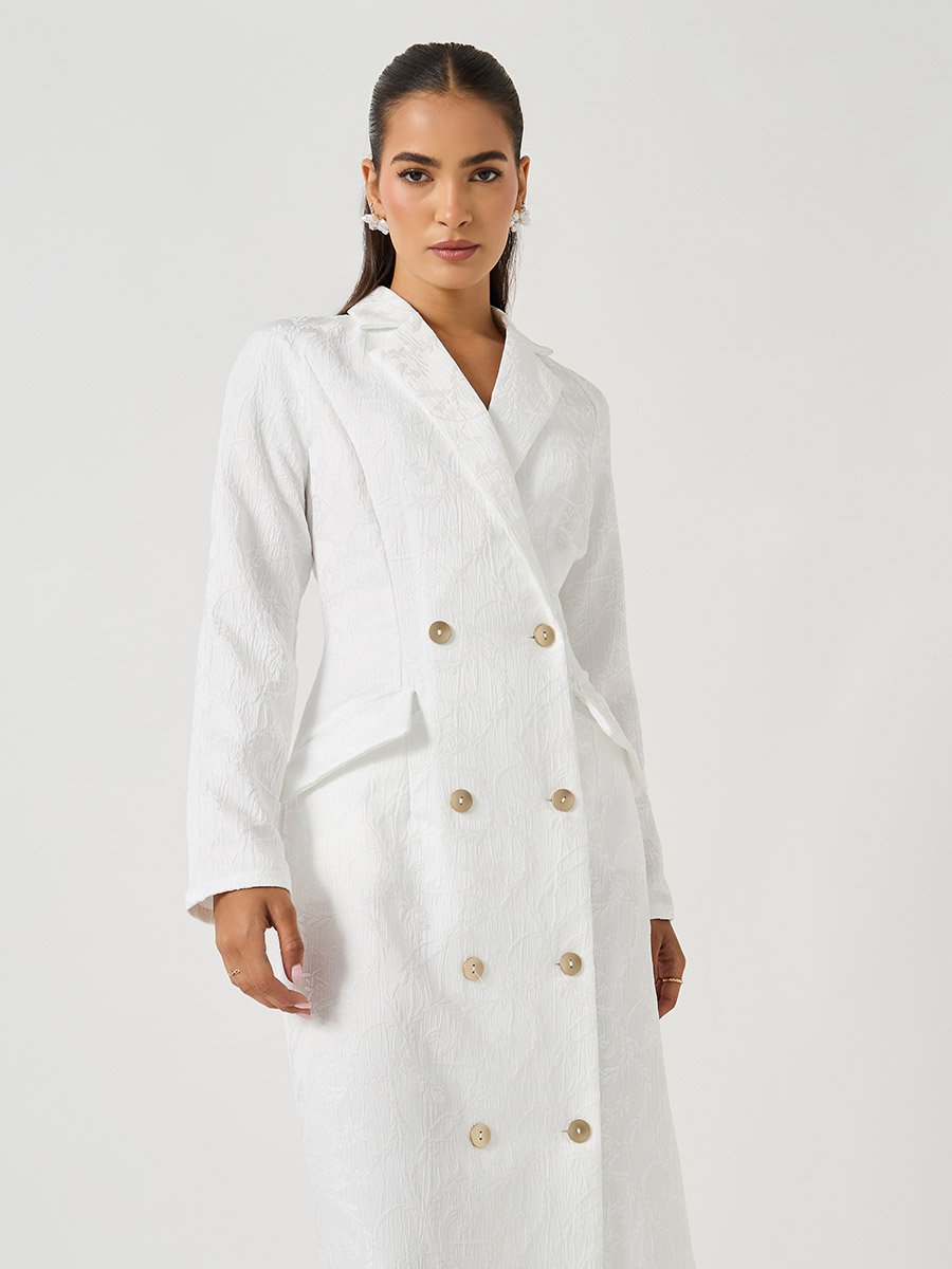 Self Design Jacquard Long Sleeves Blazer Midi Dress