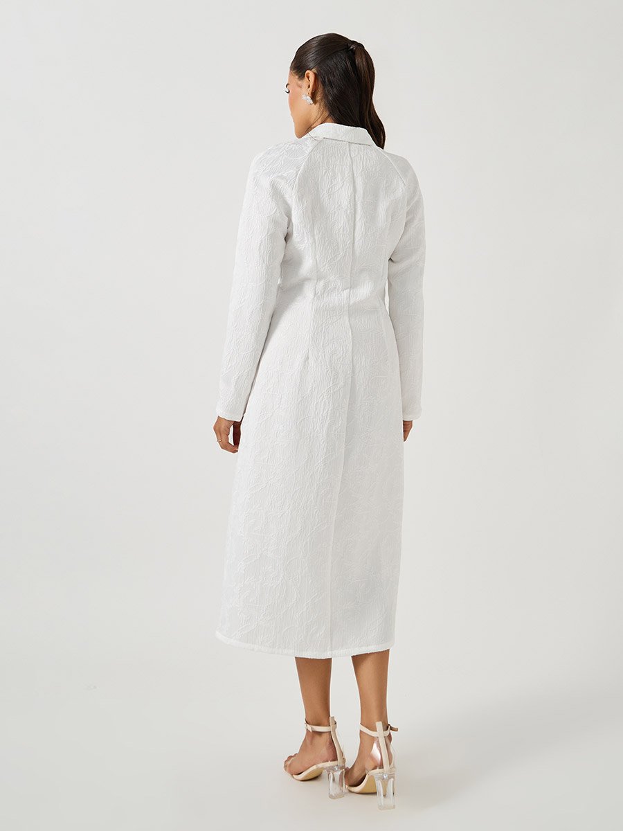 Self Design Jacquard Long Sleeves Blazer Midi Dress