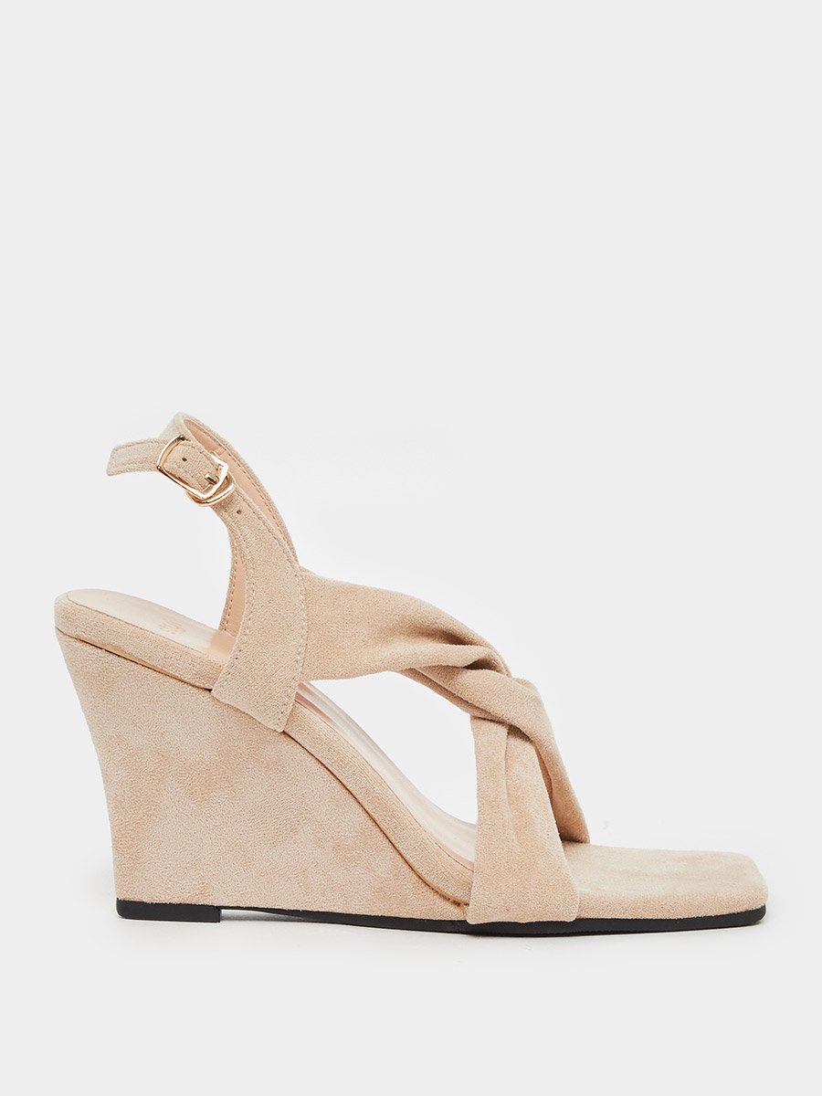 Criss Cross Strap Velvet Wedge Heel Sandals