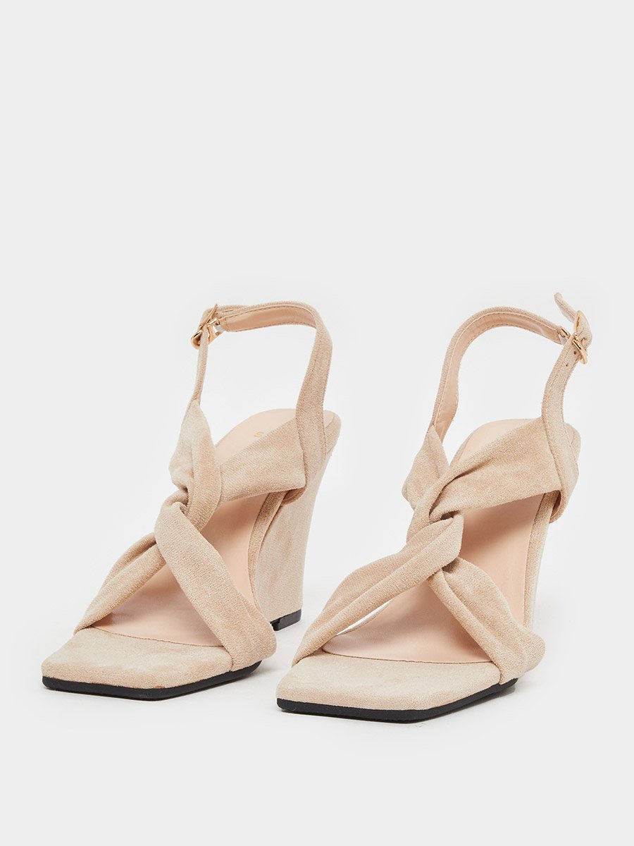 Criss Cross Strap Velvet Wedge Heel Sandals
