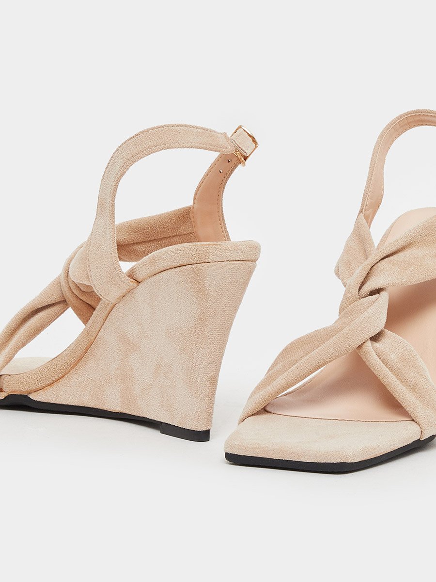 Criss Cross Strap Velvet Wedge Heel Sandals