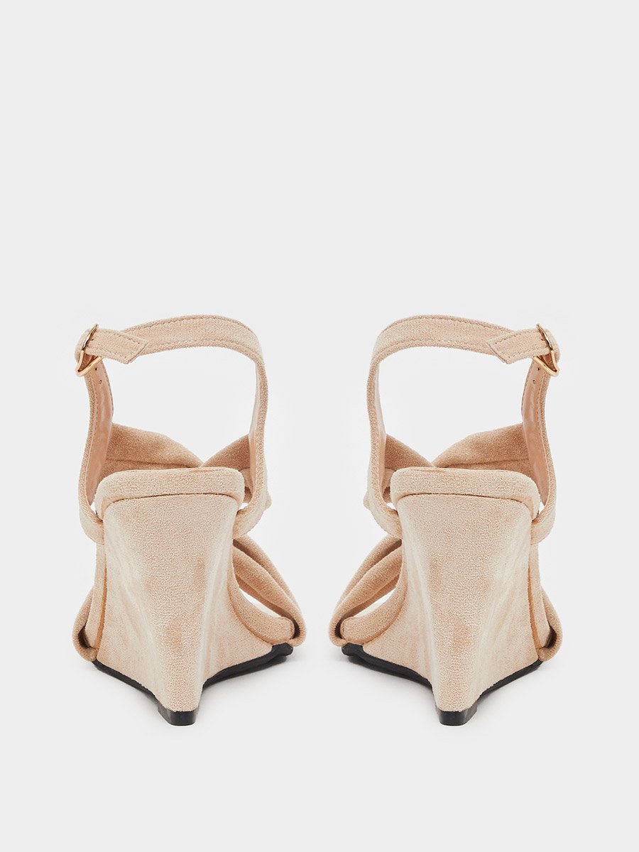 Criss Cross Strap Velvet Wedge Heel Sandals