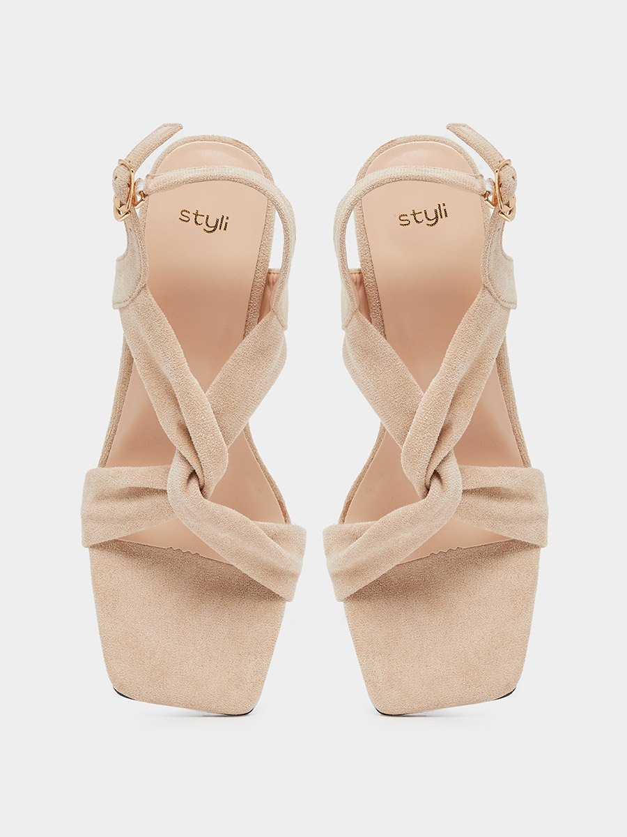 Criss Cross Strap Velvet Wedge Heel Sandals