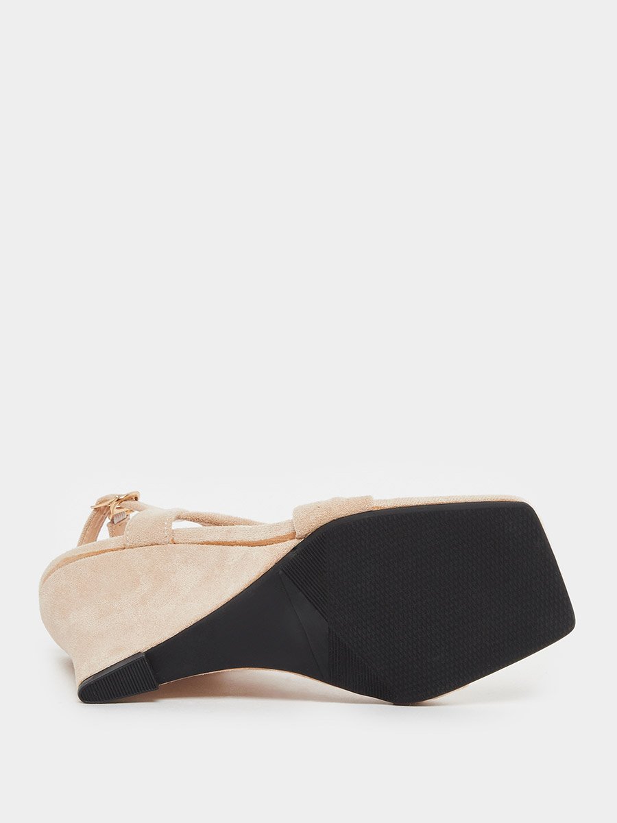 Criss Cross Strap Velvet Wedge Heel Sandals