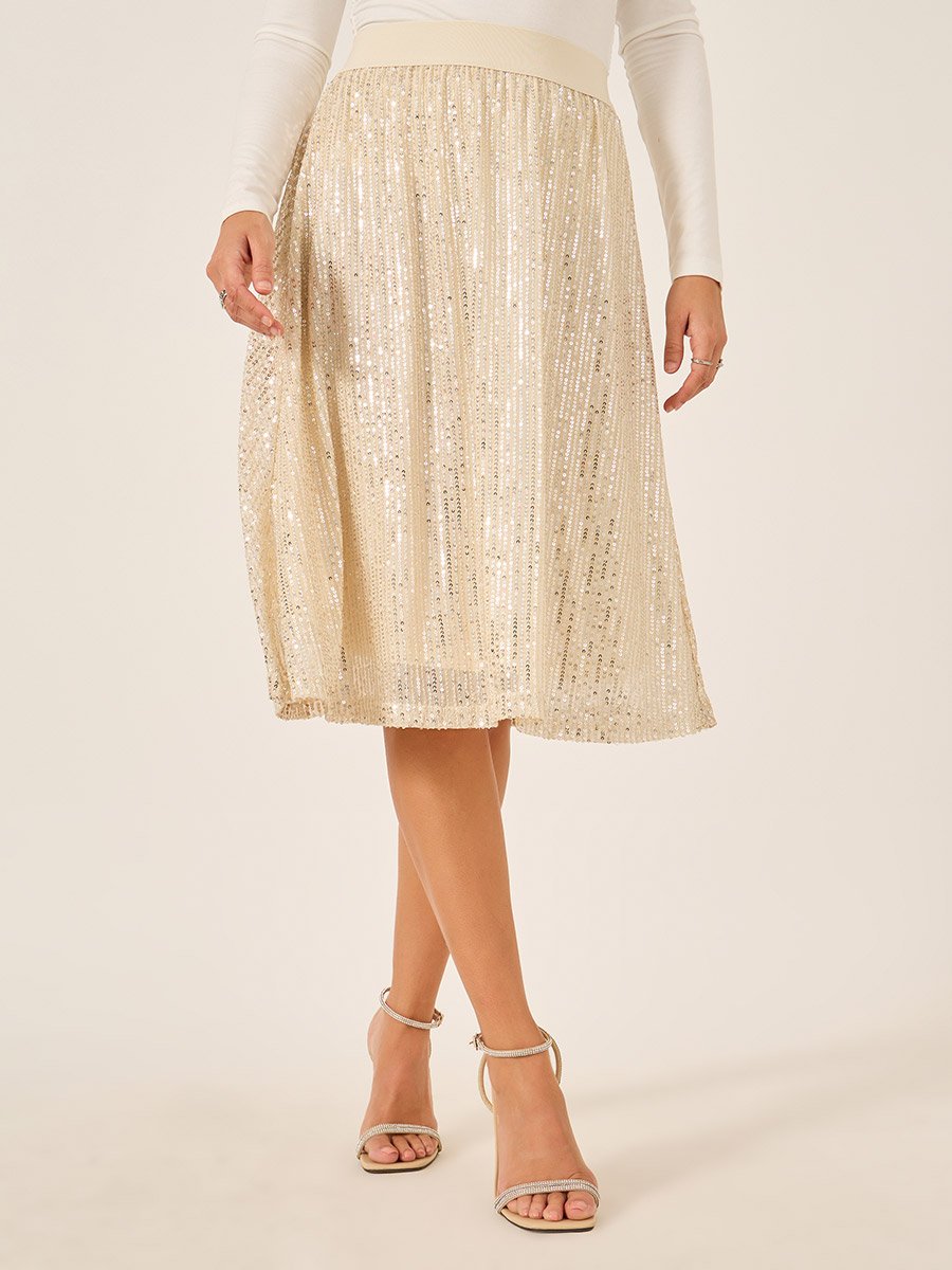 Sequin Embellished A-Line Midi Skirt