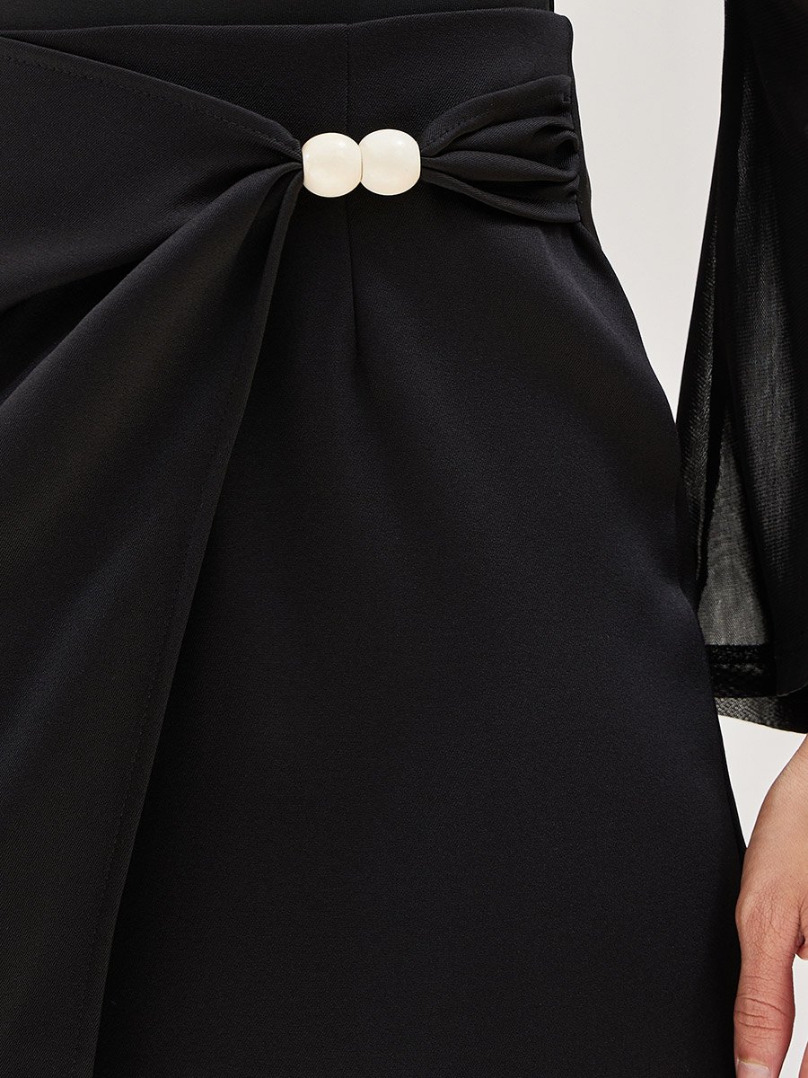 Solid Knot Detail A-Line Midi Skirt
