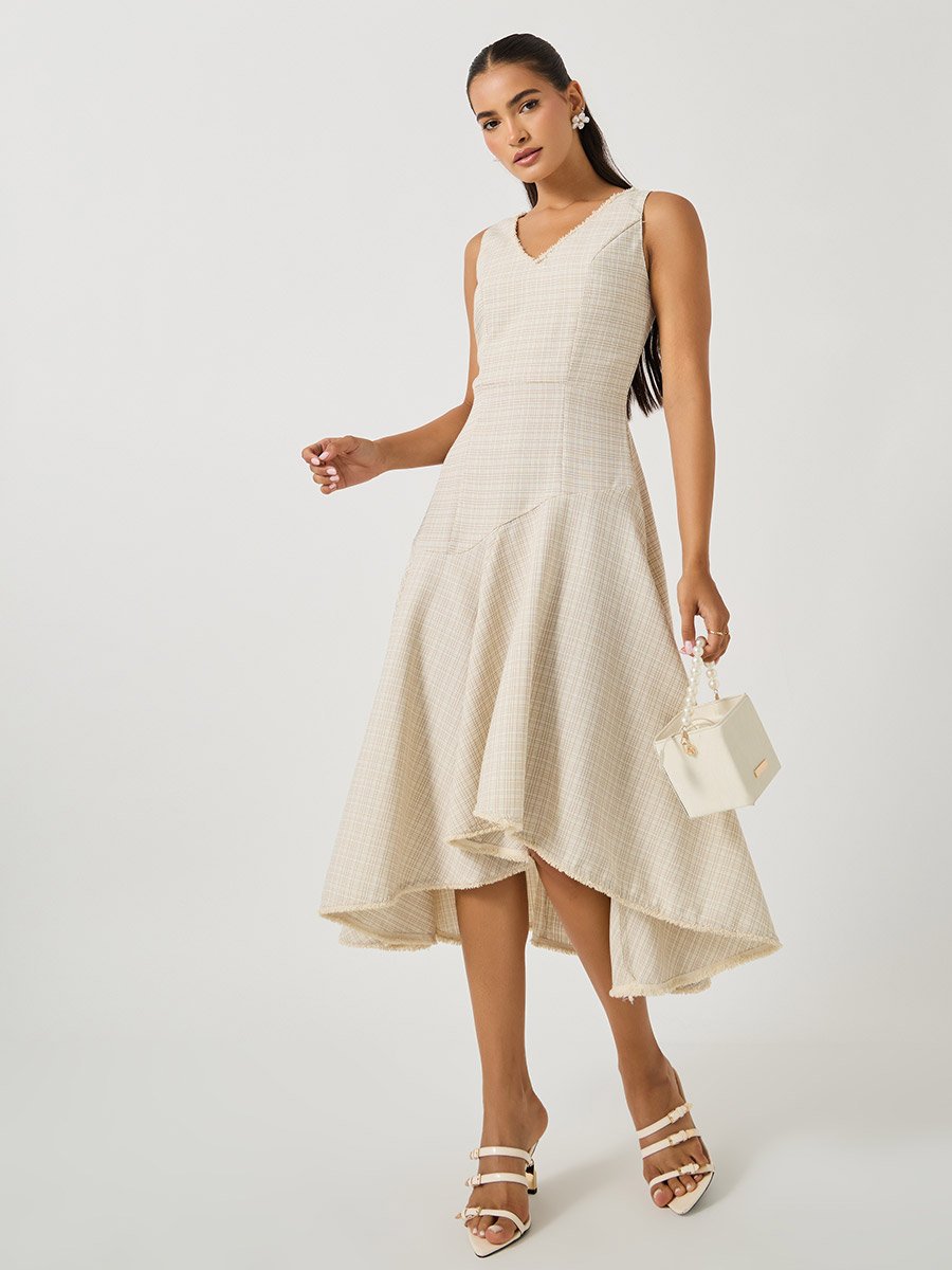 Tweed Sleeveless A-Line Midi Dress