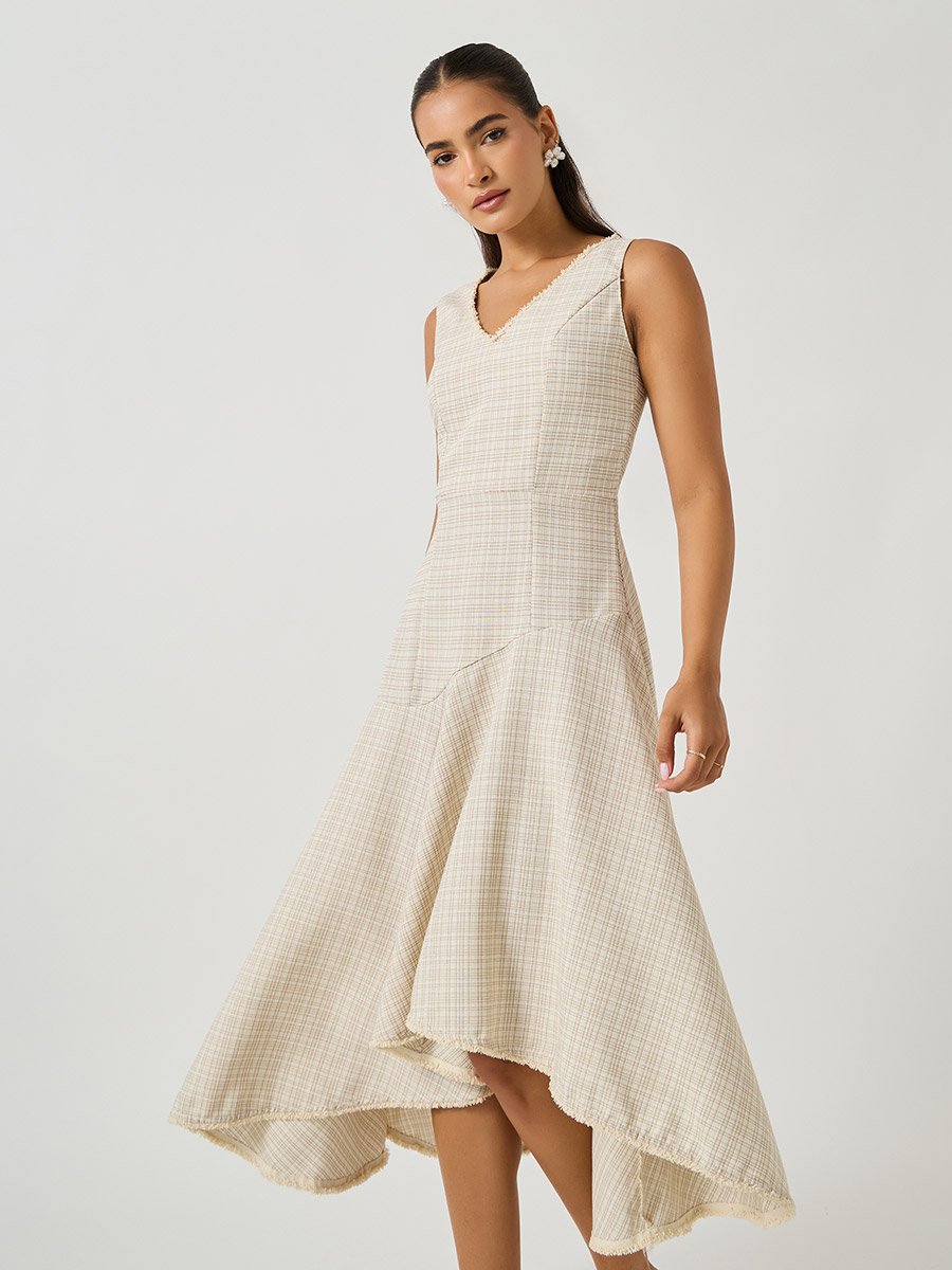 Tweed Sleeveless A-Line Midi Dress