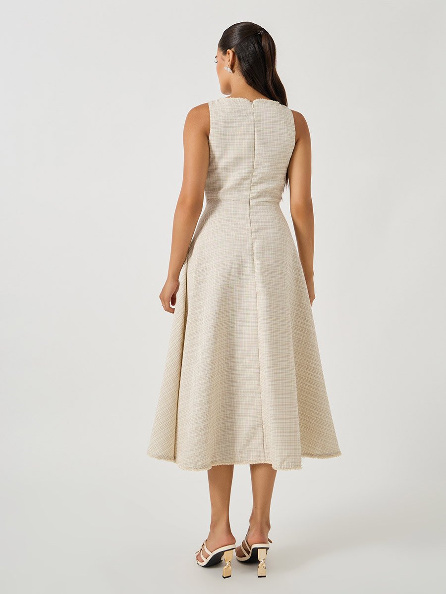 Tweed Sleeveless A-Line Midi Dress