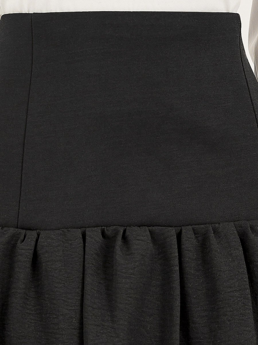 High Rise Balloon Hem A-Line Midi Skirt