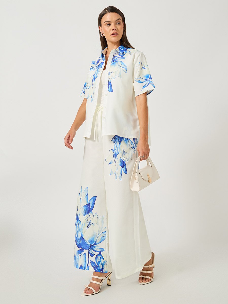 Floral Printed Wide Leg Pants with Elasticated Waistband