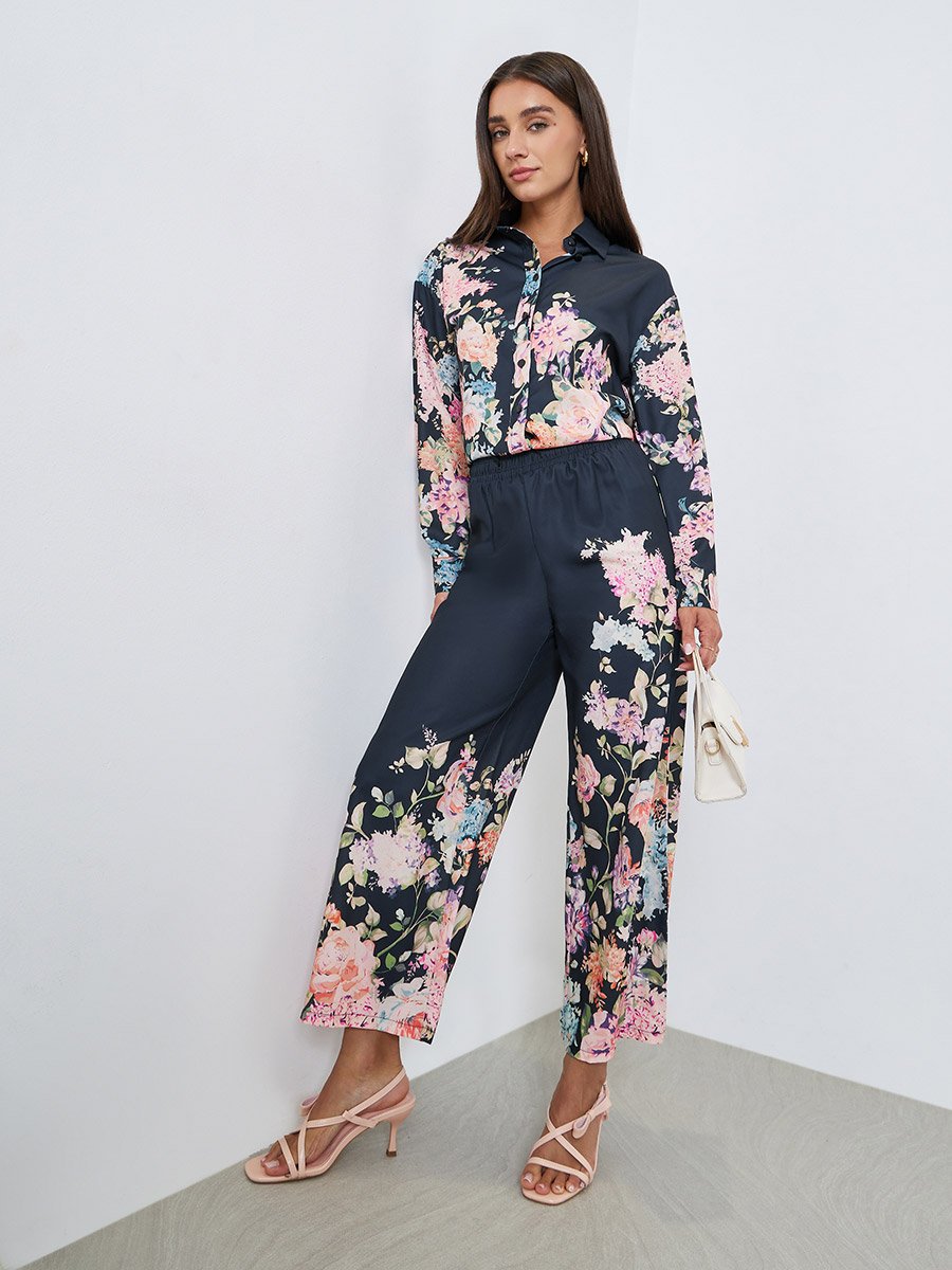 Floral Print Wide Leg Pants