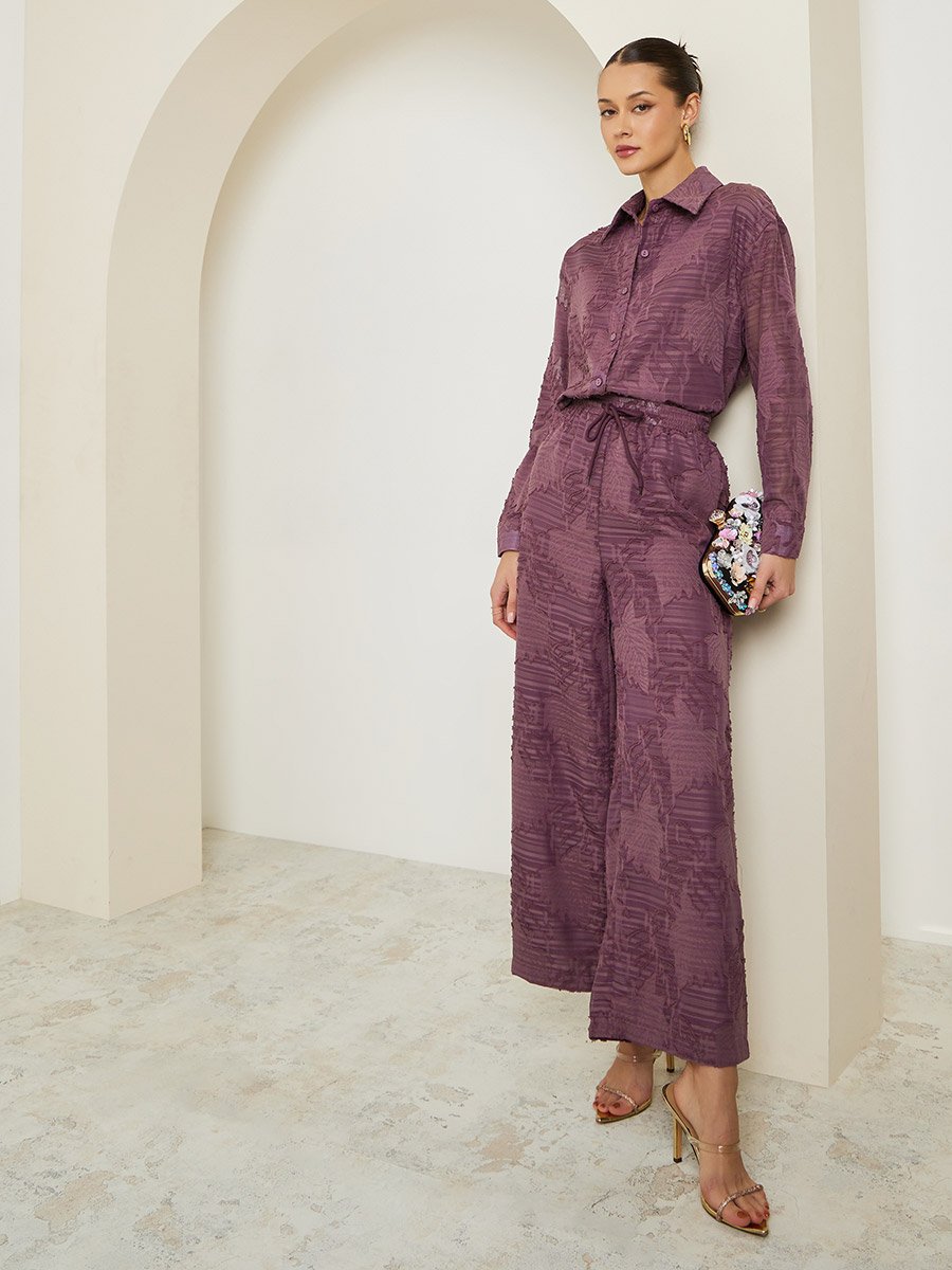 Women Purple Jacquard Wide Leg Trousers