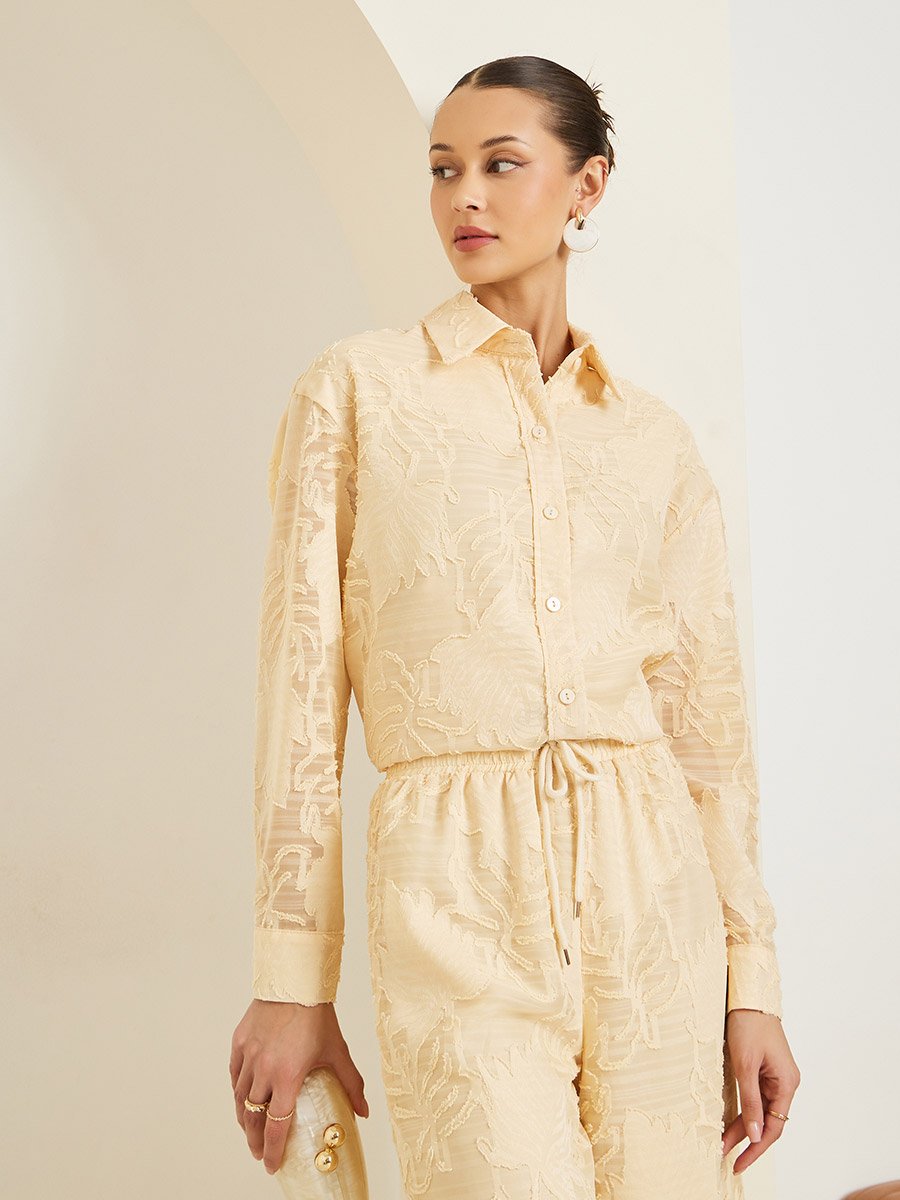 Women Yellow Jacquard Longline Shirt