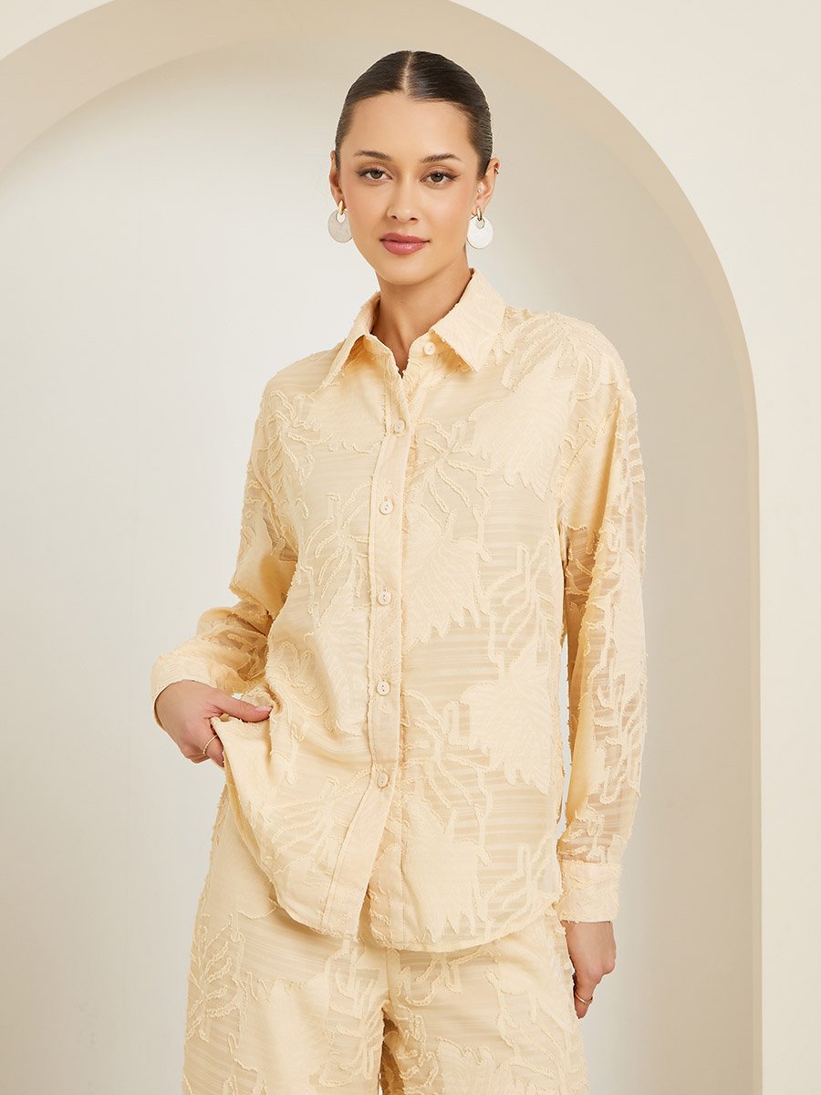 Women Yellow Jacquard Longline Shirt