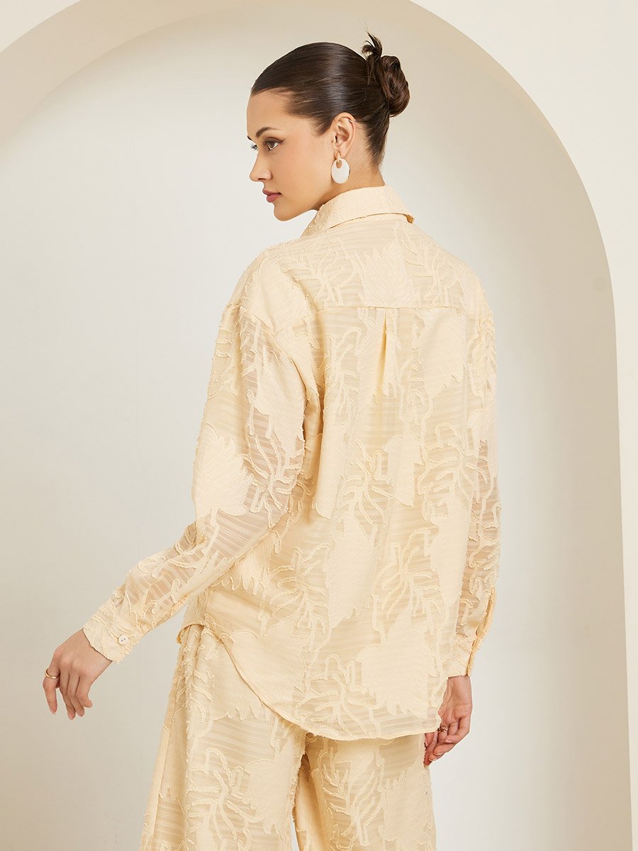 Women Yellow Jacquard Longline Shirt