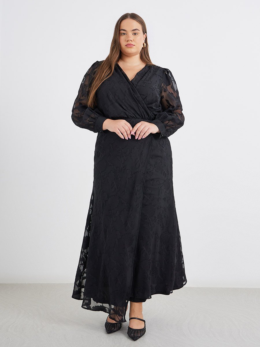 Plus Black Maxi Dress with Balloon Sleeve