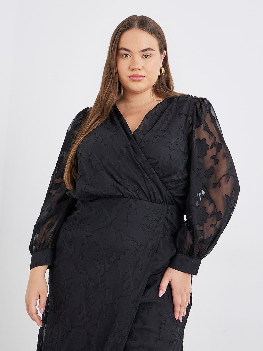 Plus Black Maxi Dress with Balloon Sleeve