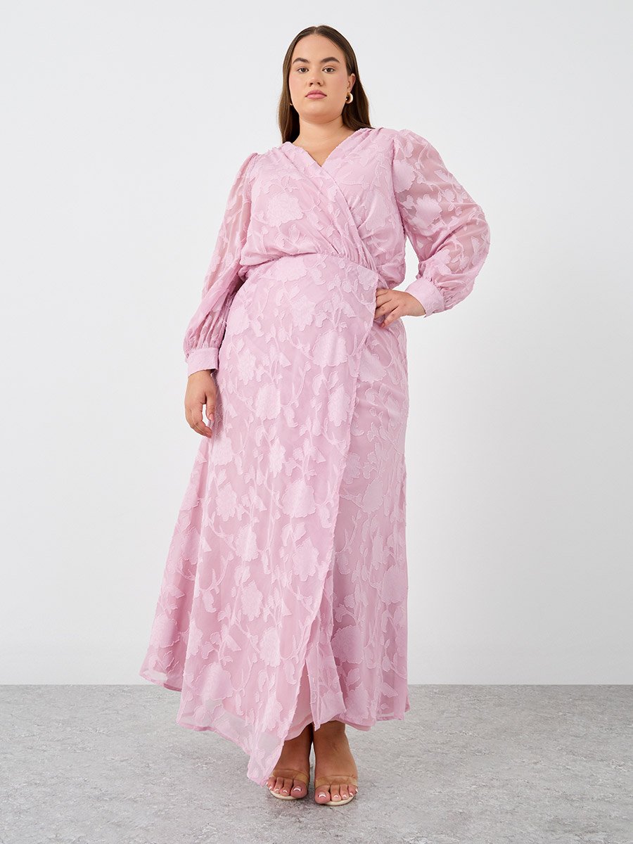 Plus Pink Maxi Dress with Balloon Sleeve