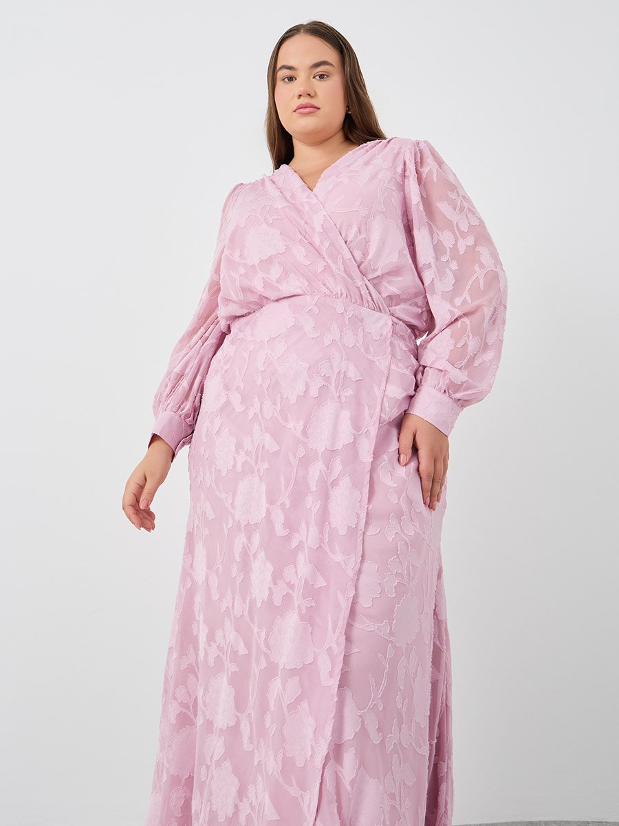 Plus Pink Maxi Dress with Balloon Sleeve