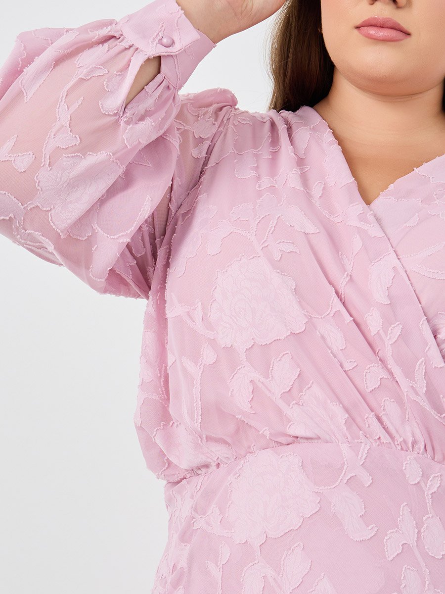 Plus Pink Maxi Dress with Balloon Sleeve