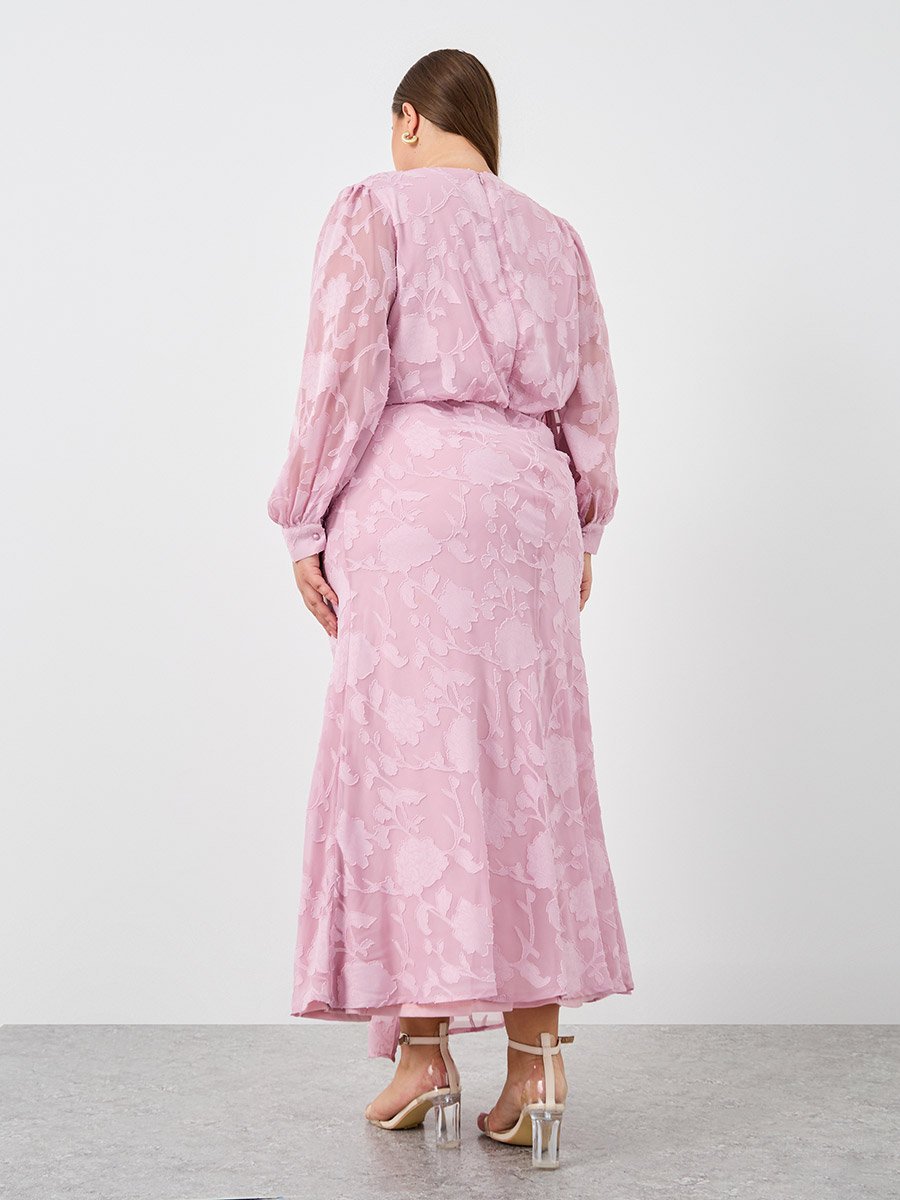 Plus Pink Maxi Dress with Balloon Sleeve
