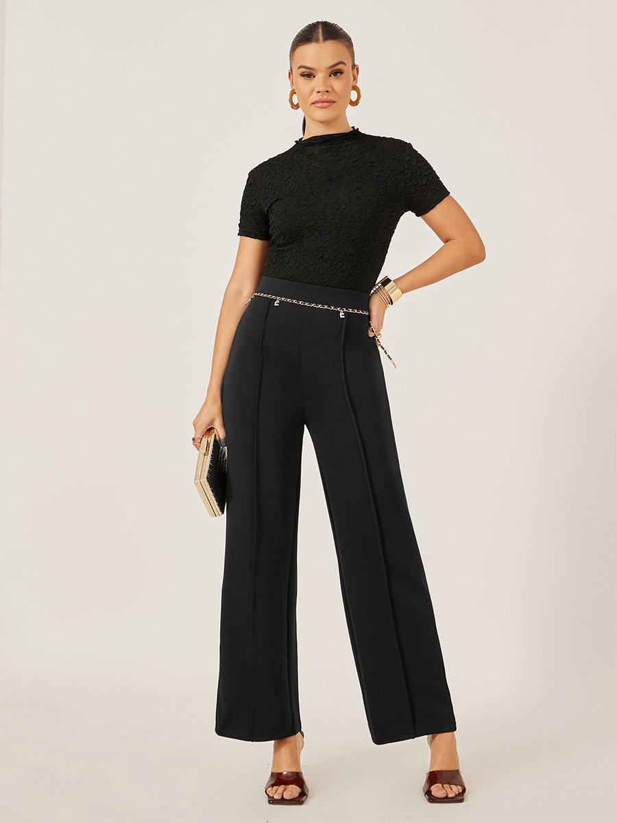 Flared Knitted Pants with Pintuck Detail